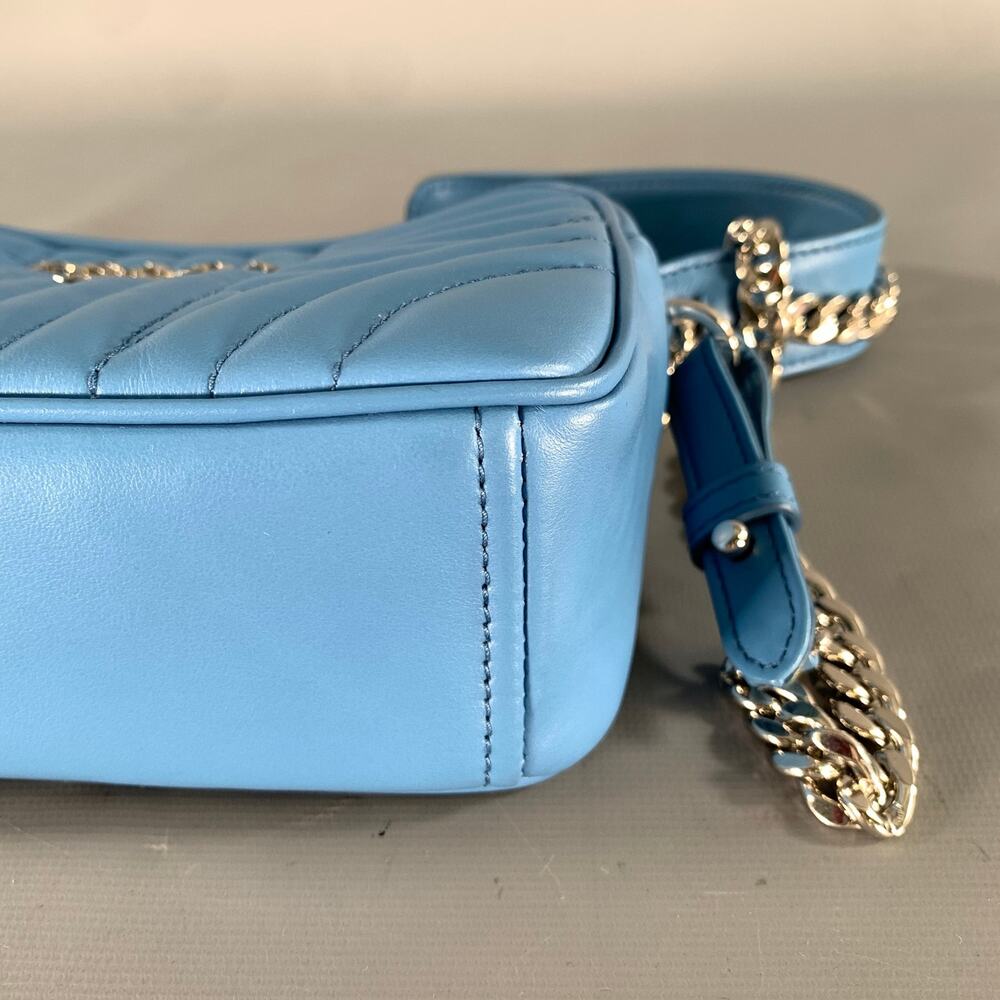 PRADA Blue Quilted Calfskin Leather Shoulder Bag Handbag - Picture 7 of 10